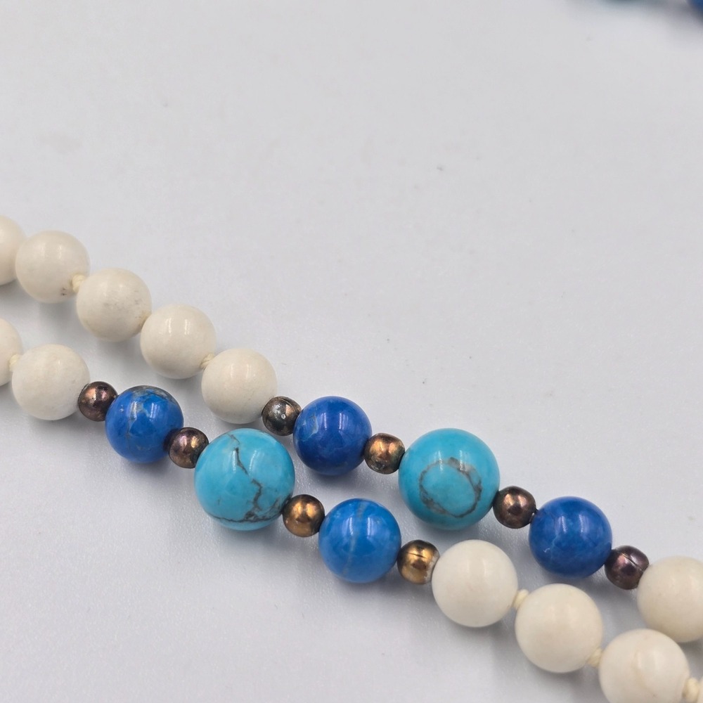 Vintage Beaded Necklace Turquoise Lapis Lazuli Natural White Hetian Nephrite - Picture 10 of 12
